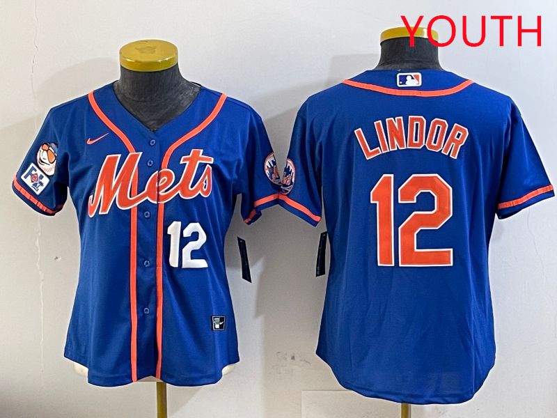 Youth New York Mets #12 Lindor Blue Game Fashion 2025 Nike MLB Jersey style 2->women mlb jersey->Women Jersey